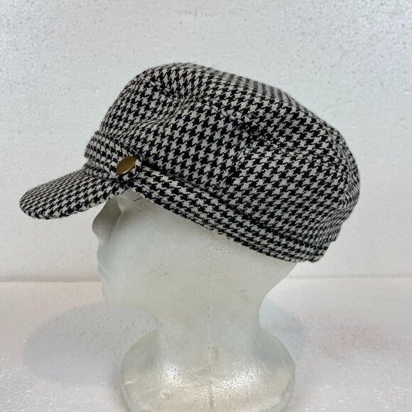 Newsboy Cabbie Hat White & Black Houndstooth - Picture 1 of 5